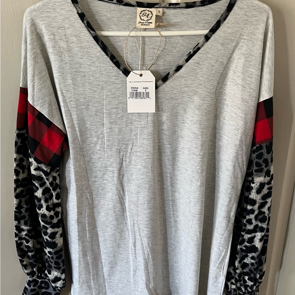 Gray Leopard Print Women's Top